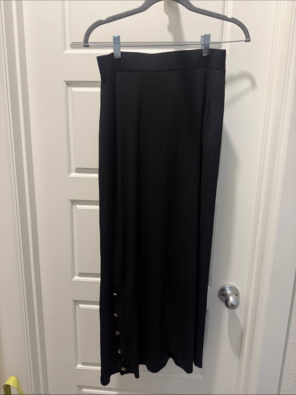 JM Collection Black Maxi Skirt with Side Button Detail